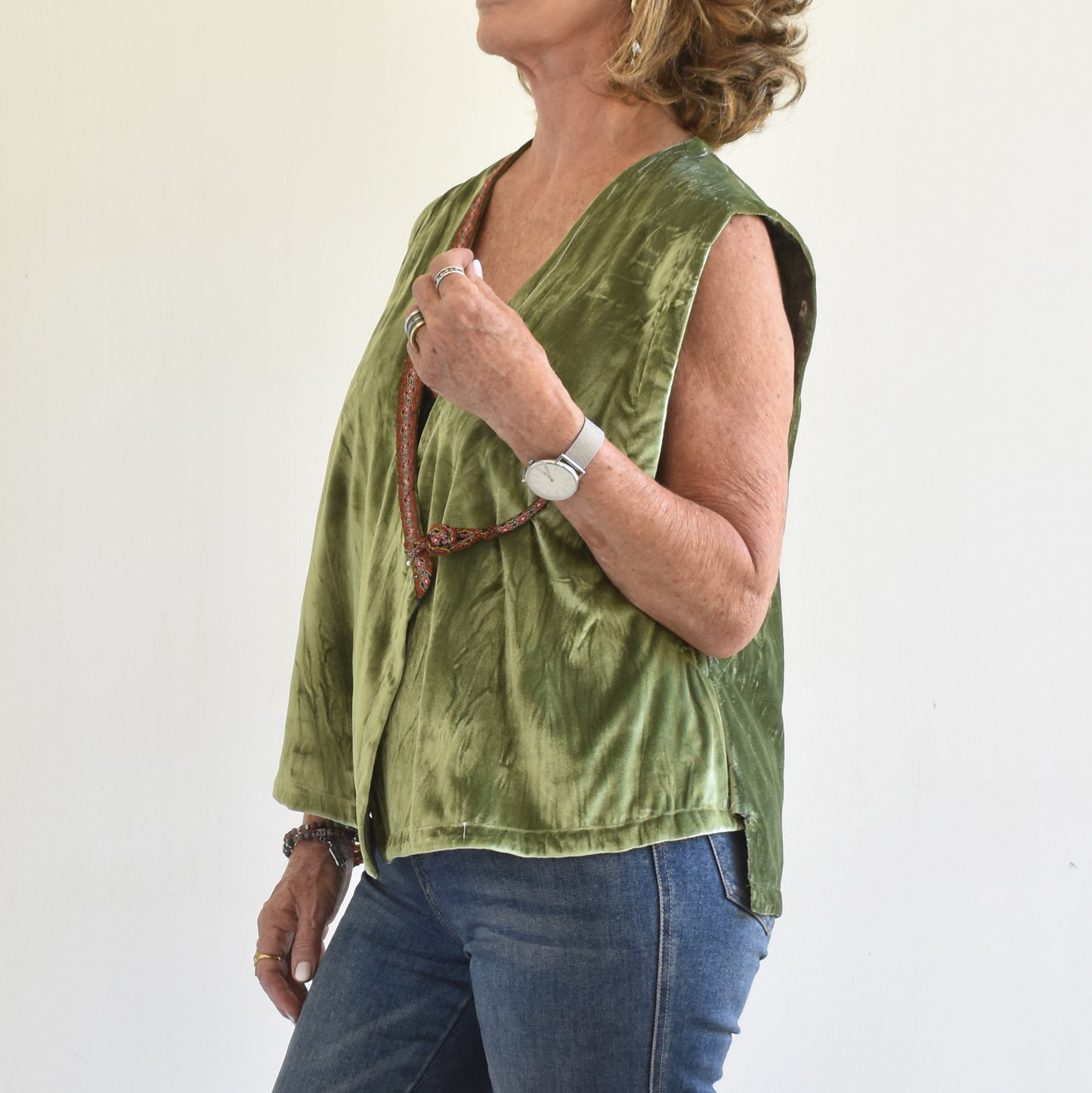 Sin Mangas terciopelo con cinta